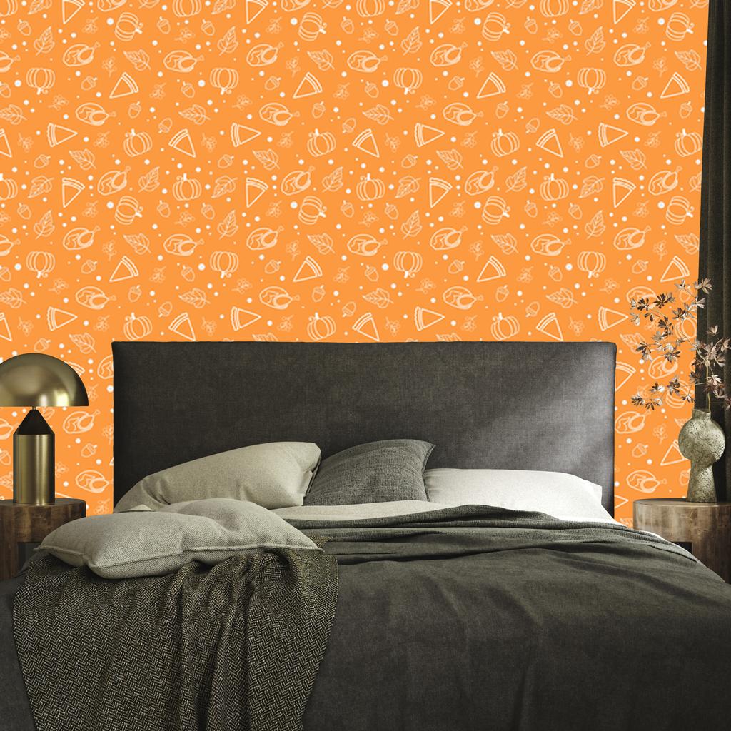 Autumn Symbols Wallpaper Gold and Cream for Living Room and Bedroom 50x1000