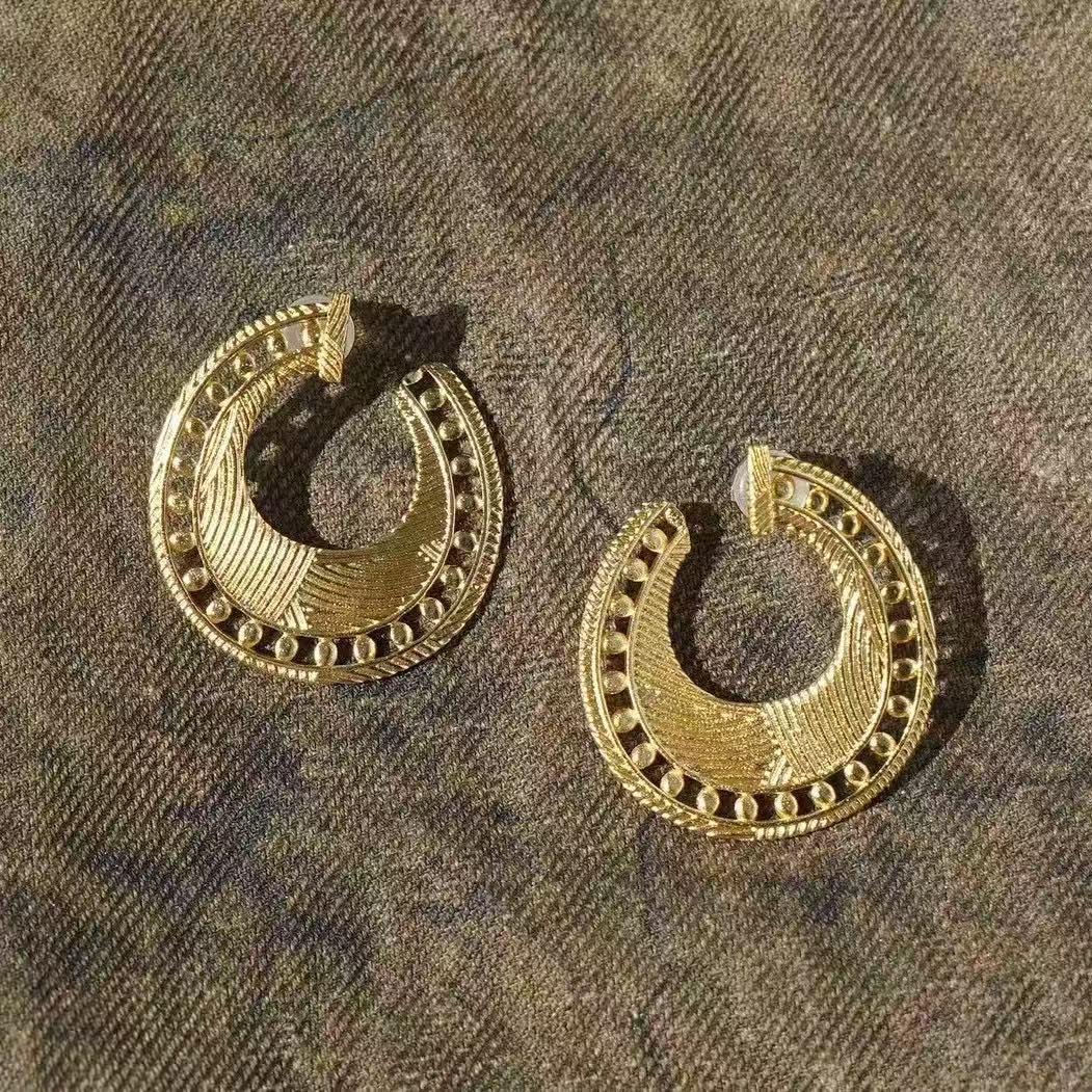Exotic 3D Hollow Texture Stud Earrings - Women s Retro Niche Jewelry