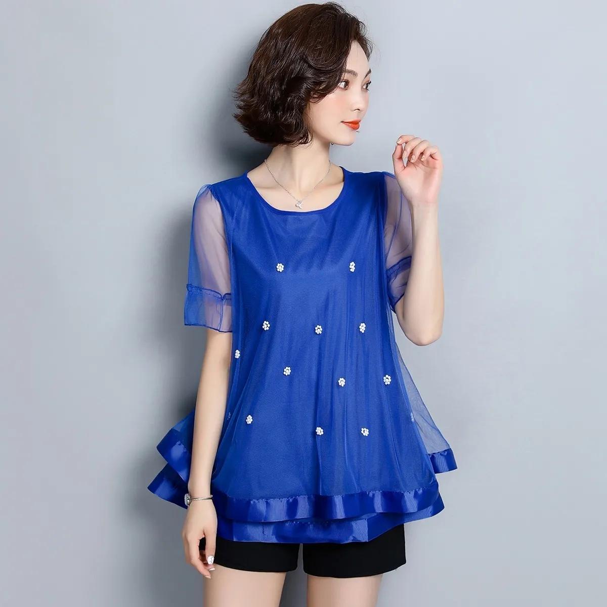 Женская летняя футболка большого размера с короткими рукавами — фото 10