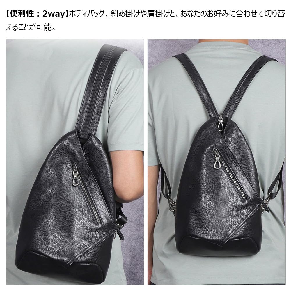 Whatna Antique-Style Tanned Natural Cowhide Leather One-Shoulder Bag for Men, 3-Way, Crossbody, Chest Bag, Shoulder Bag, Genuine Leather Backpack,