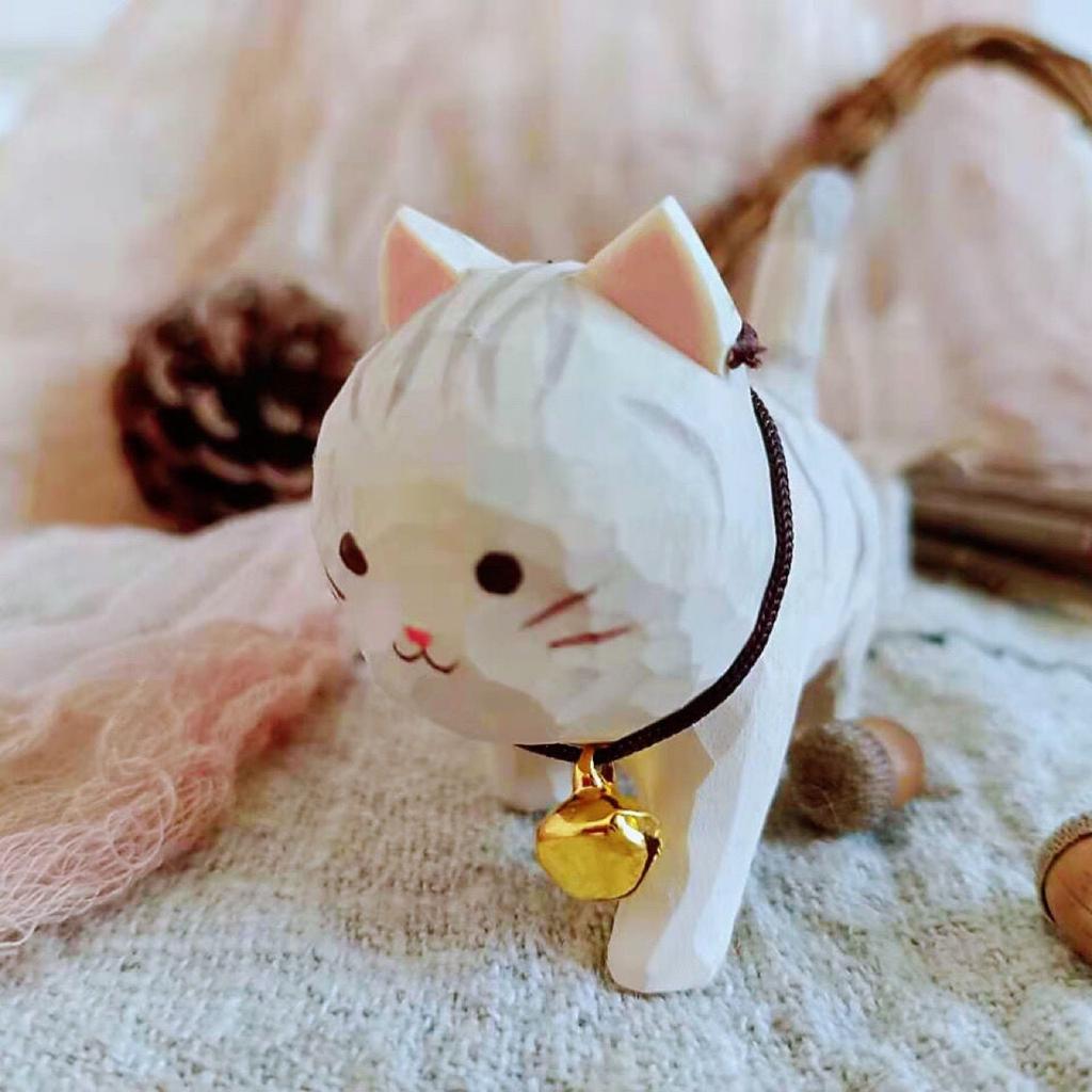 Cute Wooden Carving Cat Figurine Ornament DIY Colorless Cat Children Painting New Landscape Creation Toys Birthday Puzzle Gift