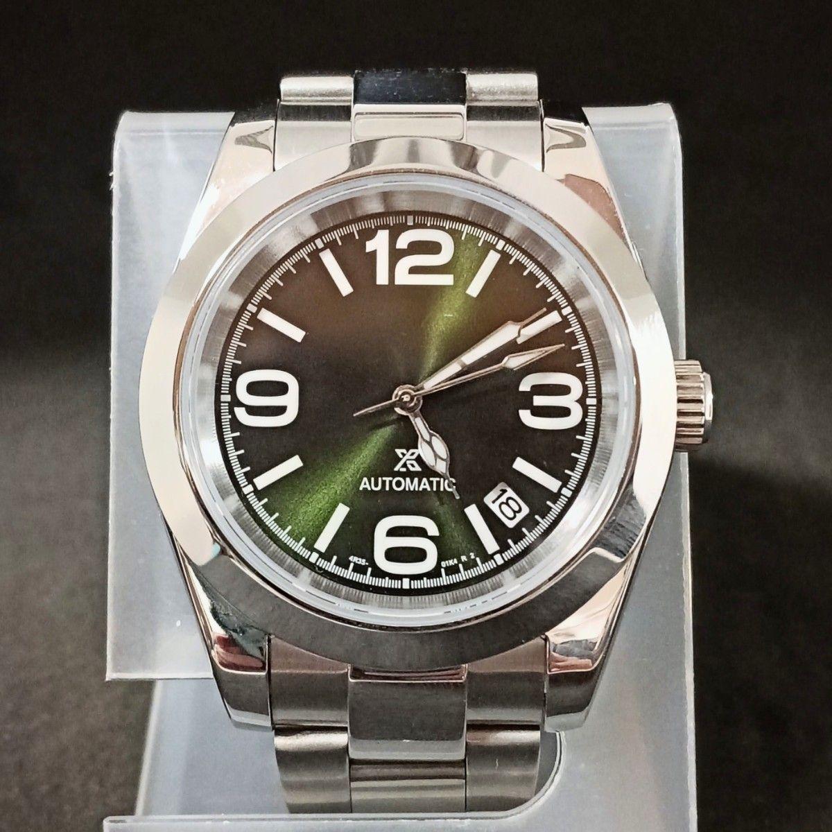 Used Wristwatch Automatic MOD Custom NH35 Green Dial Back Scaling Sapphire Glass Glidelock
