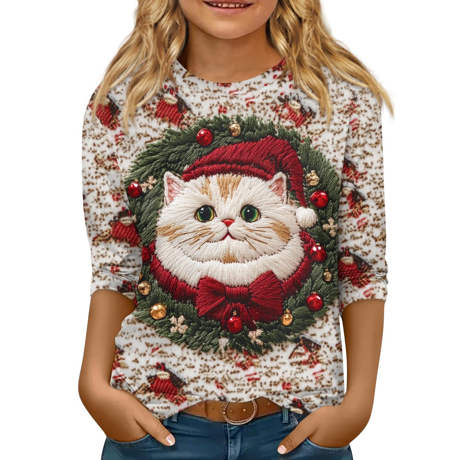 

Детская футболка с рукавом 3/4, повседневная футболка с принтом, круглый вырез, блузка-пуловер 160 хаки