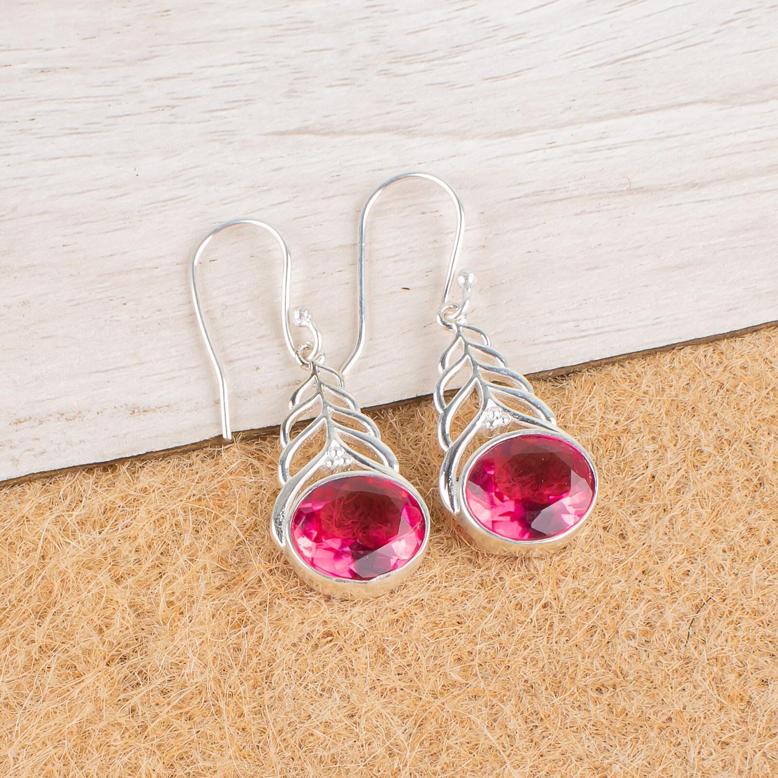 

Pink Tourmaline Gemstone 925 Sterling Silver Jewelry Drop/Dangle Earrings 1.64 CE-1-18