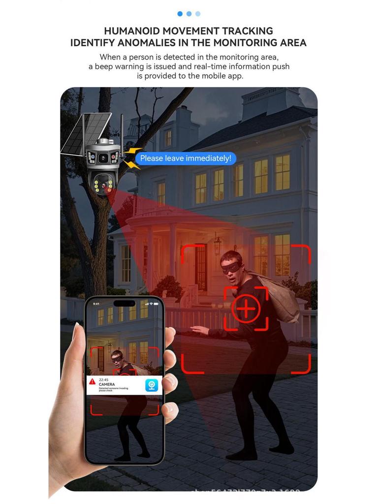 V380 4G Solar-Powered Dual-Lens Outdoor Camera with Dual Screens and No Network Required.