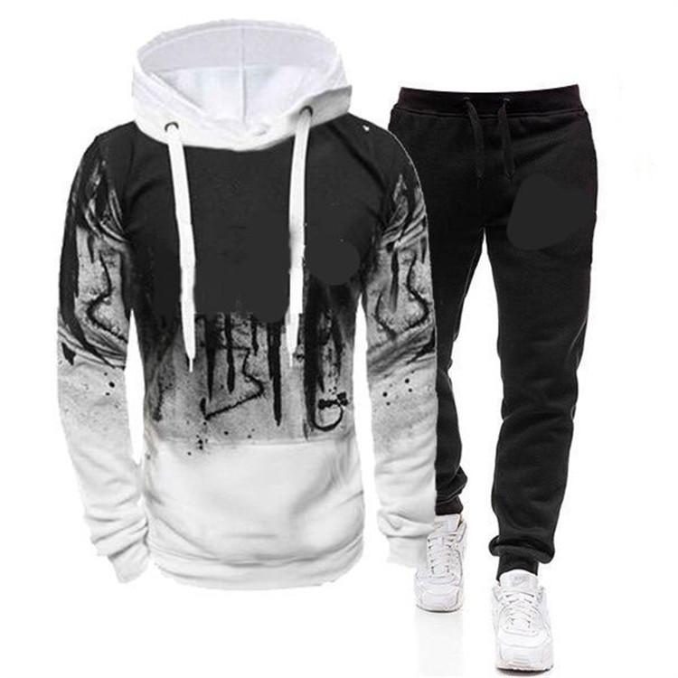 Men's 2020 Ink Splash Print Hooded Fleece Sweatshirt Set