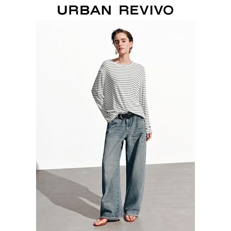 UR Women's Casual Color-block Stripe Loose Long-sleeve T-shirt