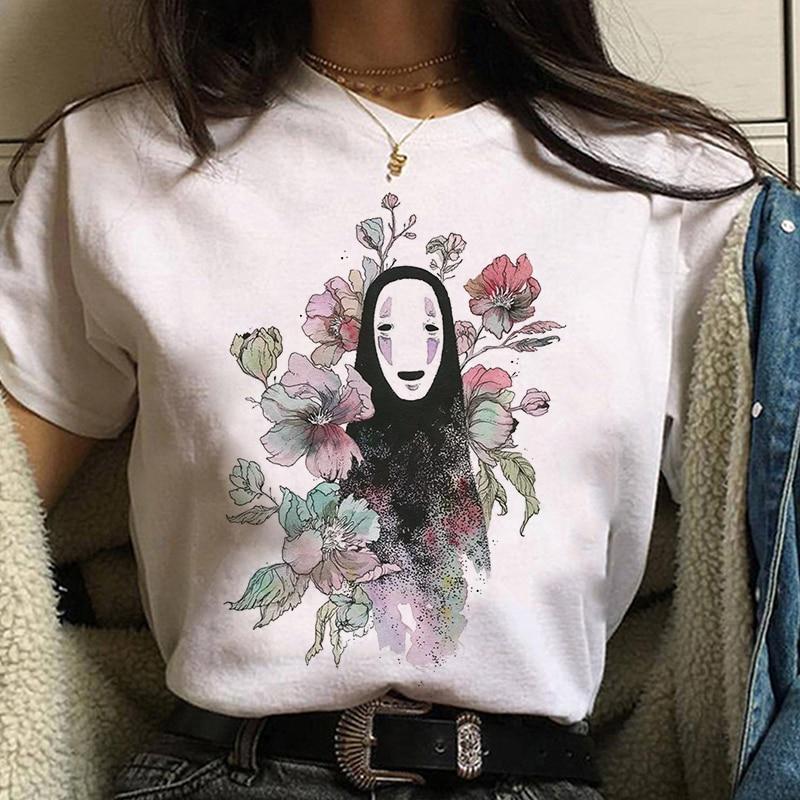 Studio Ghibli Spirited Away Hayao Miyazaki Kawaii T-skjorte med trykk for kvinner Harajuku Estetisk T-skjorte Hvite topper Anime T-skjorte for kvinner