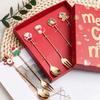 4Pcs Stainless Steel Christmas Coffee Spoon Forks Set with Exquisite Paper Box Stainless Steel Gold Xmas Dinner Tableware
