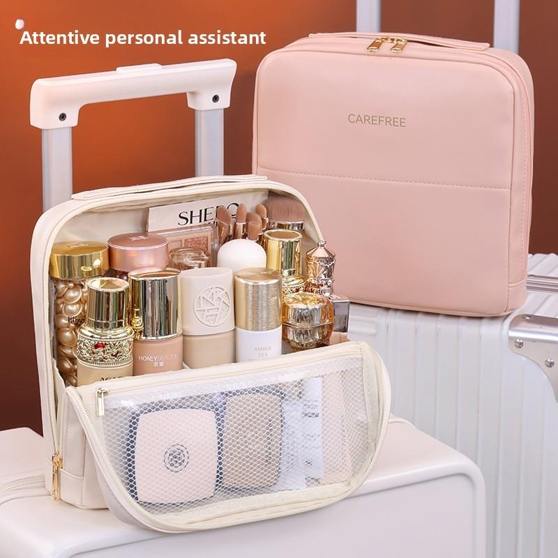 Portable Large Capacity Makeup Bag With Waterproof Pu Material For Women And Men