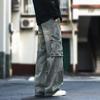 Mens Oversized Loose Fit Hiphop Denim Pants With 3D Pockets Washed Straight Leg Cotton Trousers Streetwear