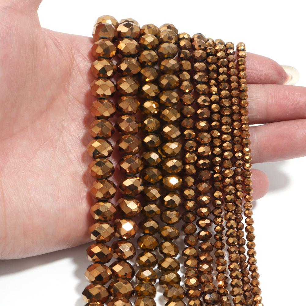 60-130PCS 3/4/6/8/10mm Plated Color Faceted Crystal Glass Beads Abacus Beads Round Flat Loose Spacer Beads For Jewelry Making
