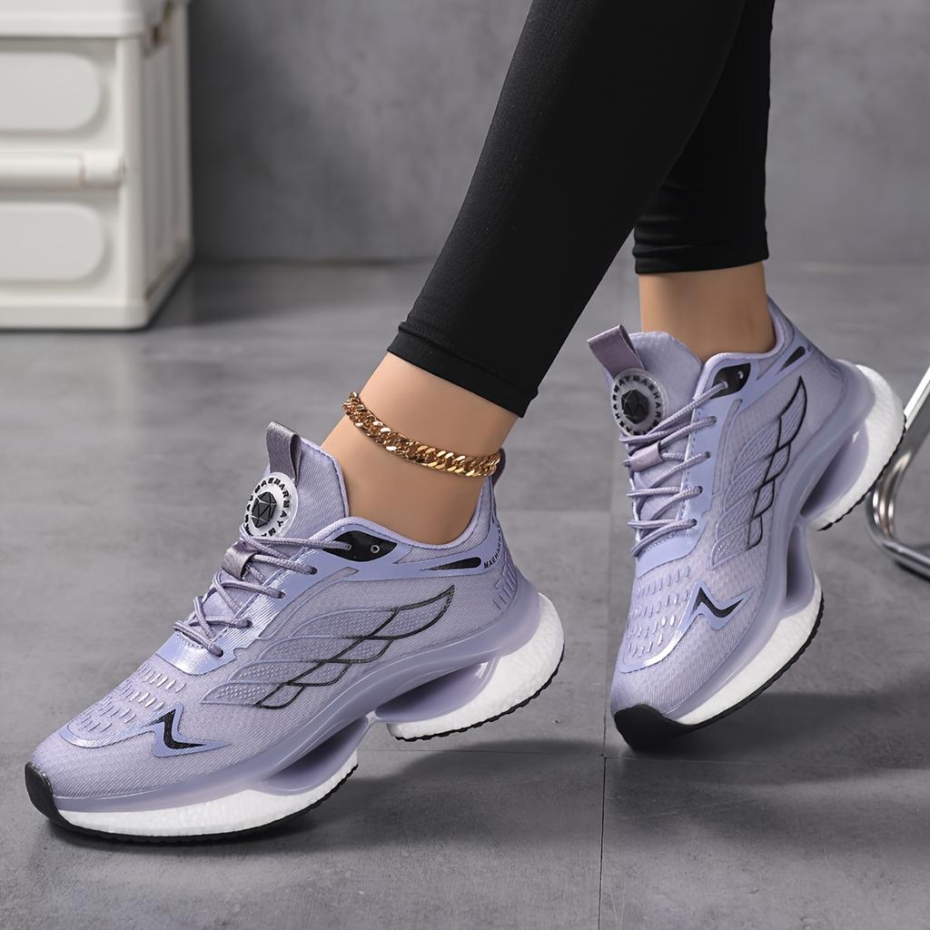Women'S Sports Shoes, Lace Up Breathable Mesh Shock-Absorbing Running Shoes, Contrasting Color Fashionable Casual Shoes