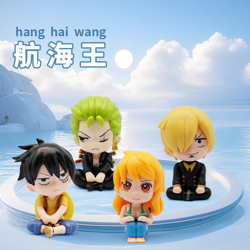 Anime One Piece Cute Q Version Doll Sitting Position Luffy Zoro Nami PVC Action Figure GK Model Ornament Kids Hobby Toys Gift