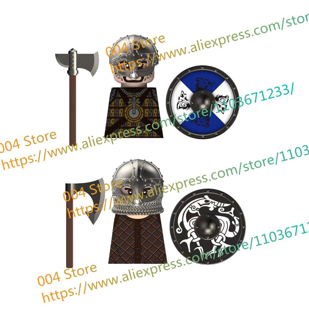 N501U-504U Medieval Castle Knight Building Blocks Figures Four Side UV Printing King Warhorse Weapons Accessories Toys Kid Gifts