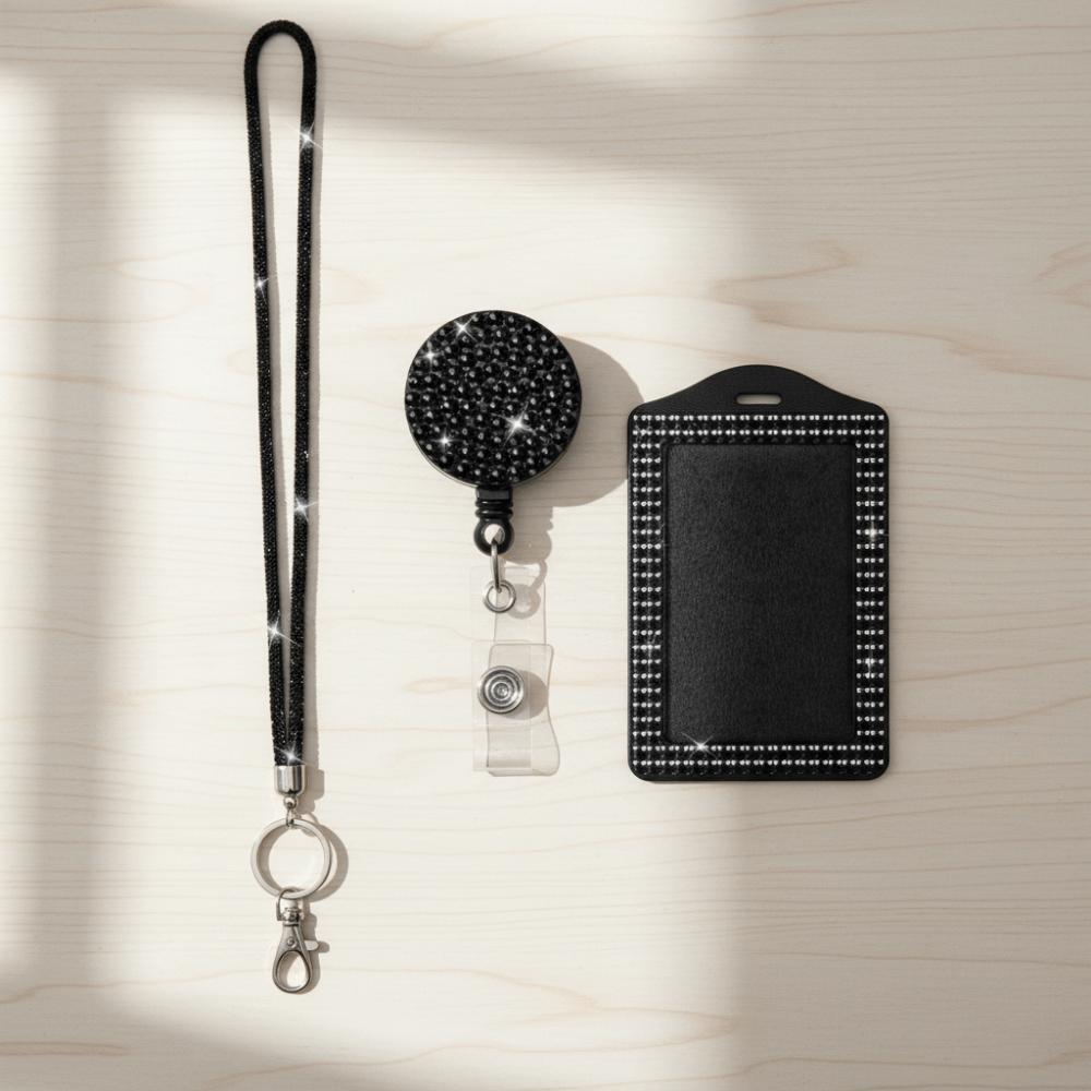 Bling Shiny Finish Badge Reel Retractable Lanyard ID Holder Keychain for Nurses
