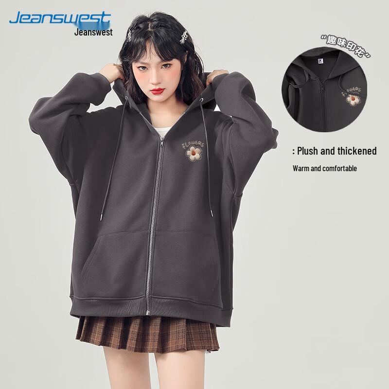 JEANSWEST Women's 2025 Fall/Winter Fleece-Lined Hooded Sweatshirt