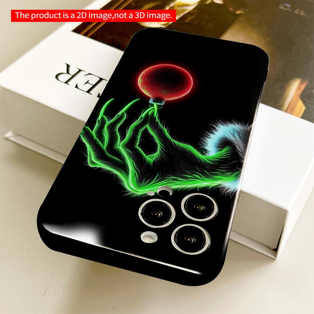 2DFlat Green Grinch Hand Holding Red Ornament All inclusive film hard phone case, compatible with iPhone 18 Pro Max 17 16 15 14 13 12 11