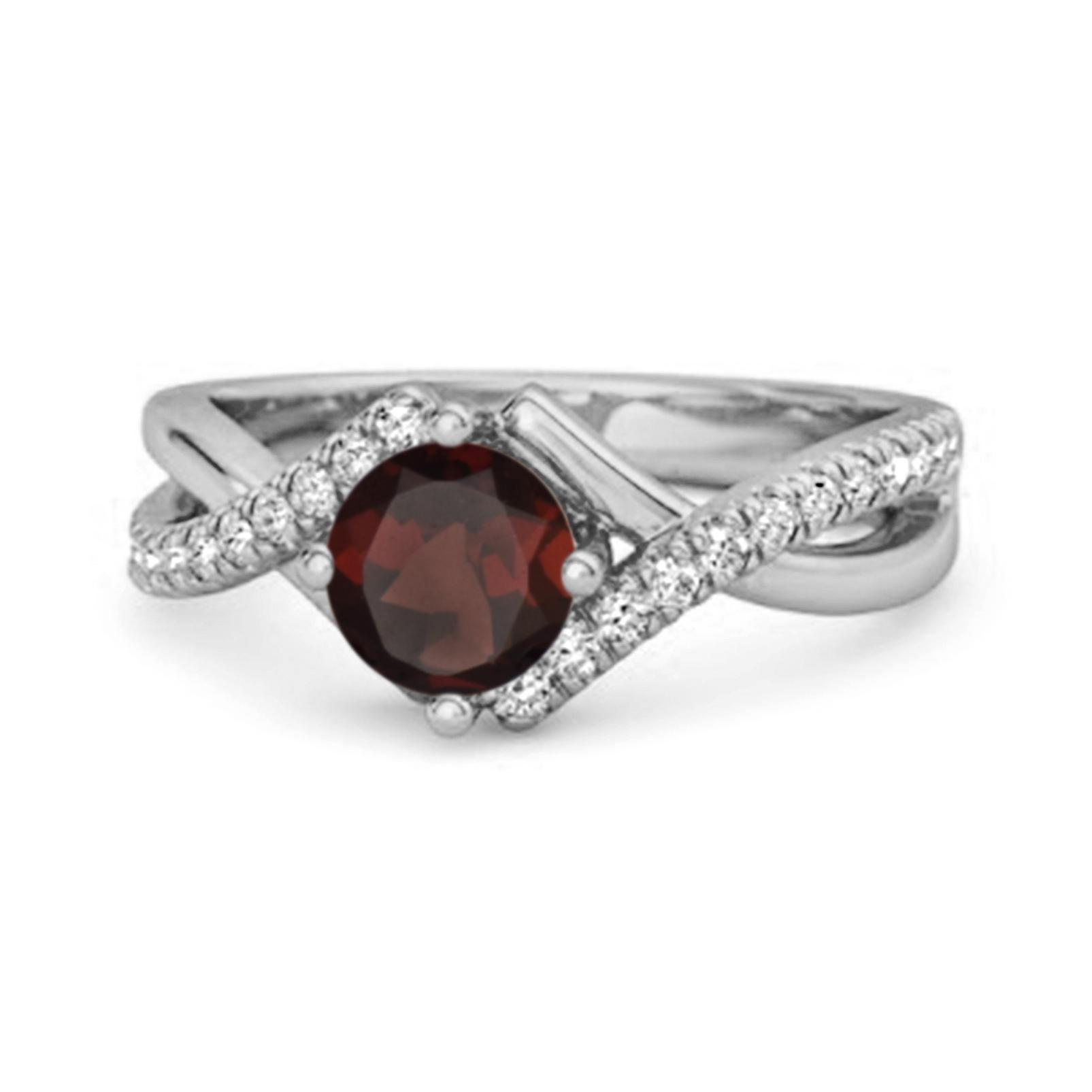Garnet Split Band Crossover pave Ring - 925 Sterling Silver 6.5