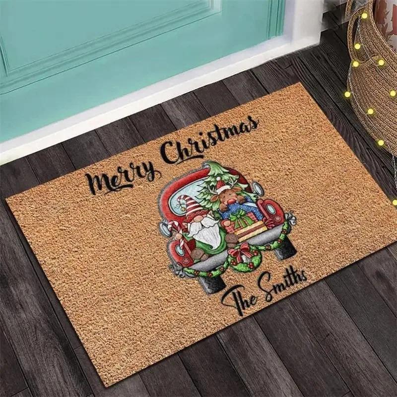 Christmas Carpet Cartoon Dwarf Door Mat Red Santa Claus Floor Mat Holiday Decoration Indoor and Outdoor Foot Mat Absorbent Mat
