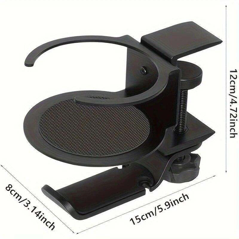 

Подстаканник и держатель для наушников 2 в 1 под столешницу — вращение на 360 градусов, телескопический, защита от проливания, с органайзером для кабеля чёрный