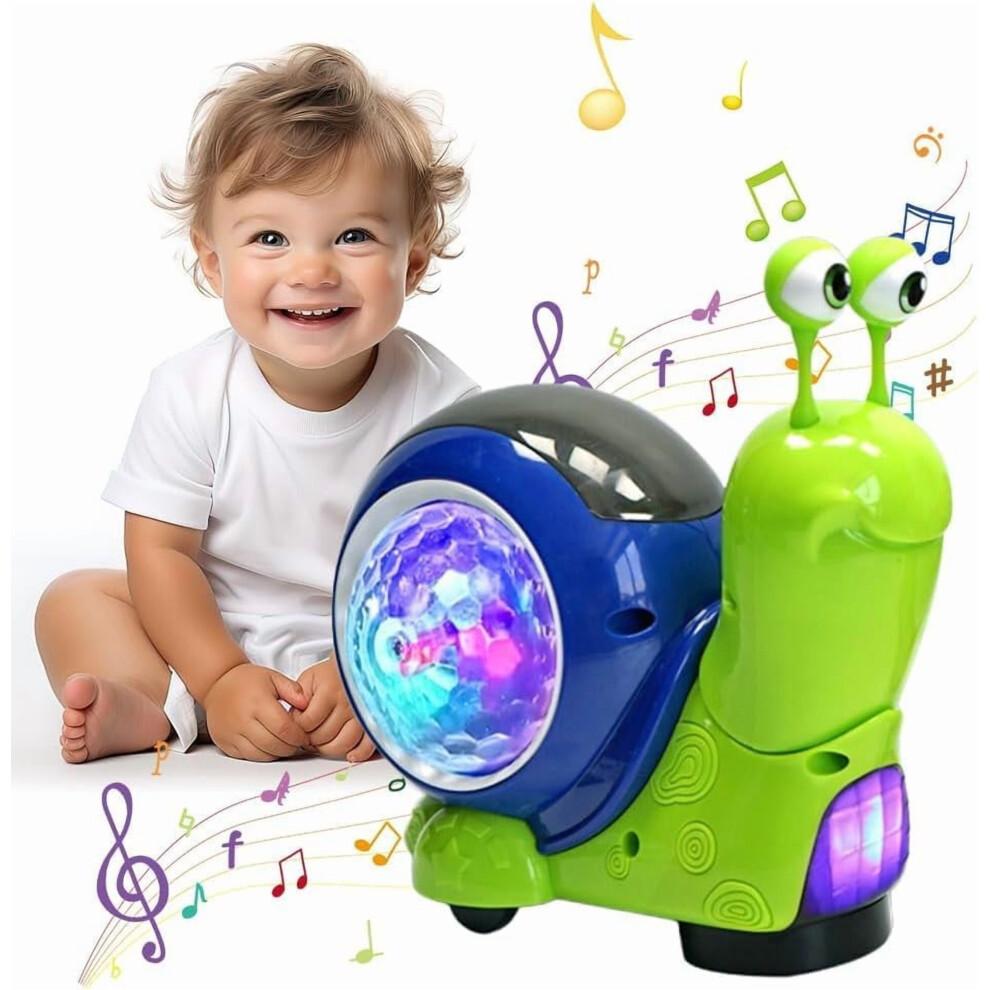 Glowing & Music-Playing Crawling Snail Toy, Auto-Sensing Interactive Musical Toy for Toddlers – Holiday/Birthday Gift (Green+Brown)