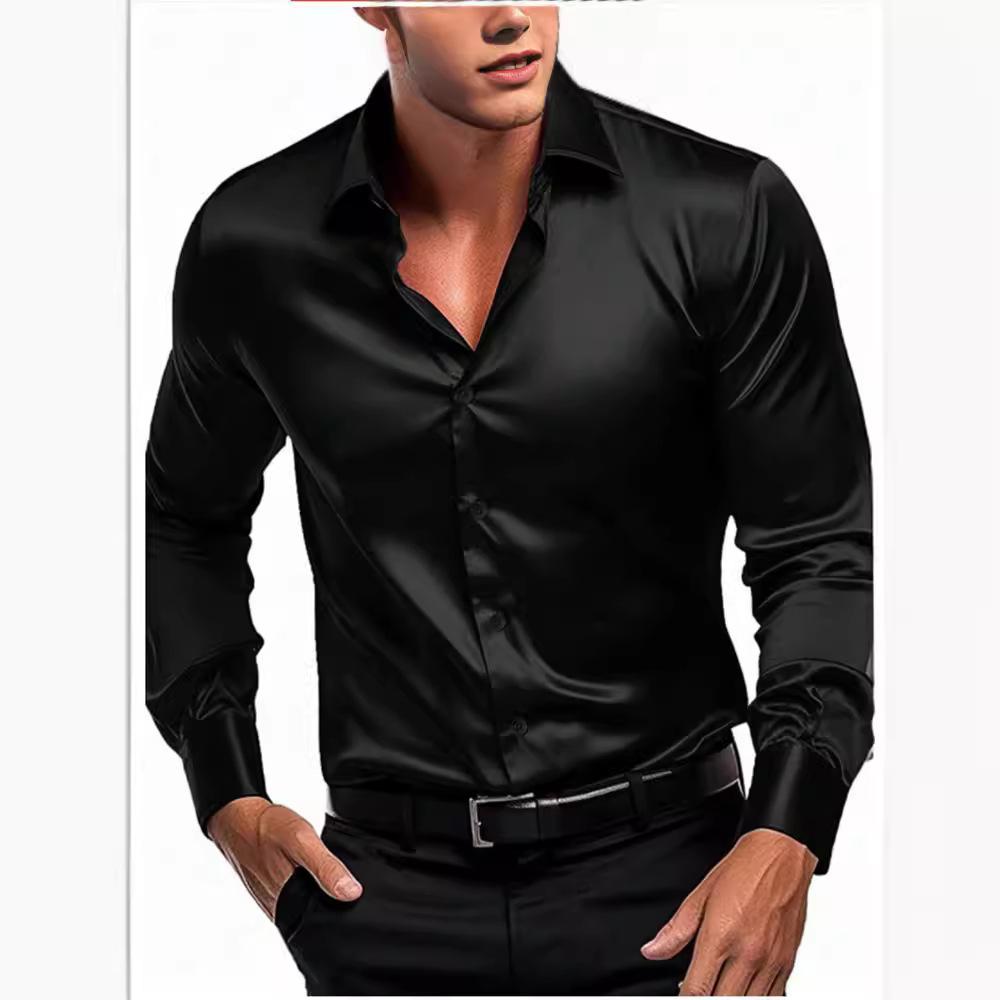 2026 Men's Business Long Sleeve Shirts Button Up Night Club Bright Surface Shirt Rock and Roll Style