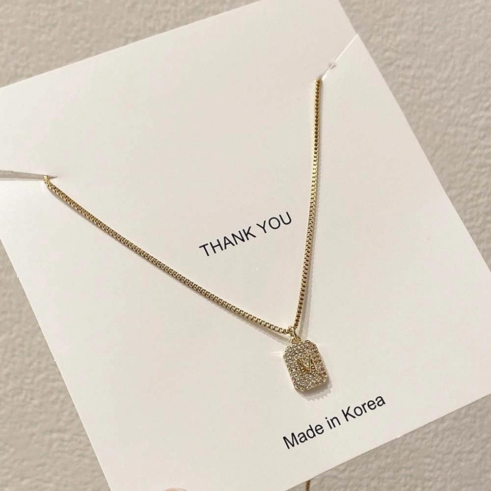 Women Korean Crystal Pendant M Letter Necklace Titanium Steel Zircon Clavicle Chain Fashion Jewelry