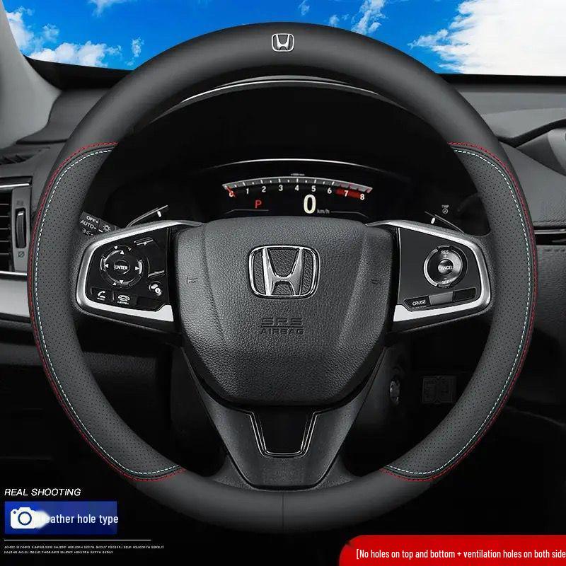 Genuine Leather Ultra-thin Breathable Anti-slip Steering Wheel Cover for All Seasons