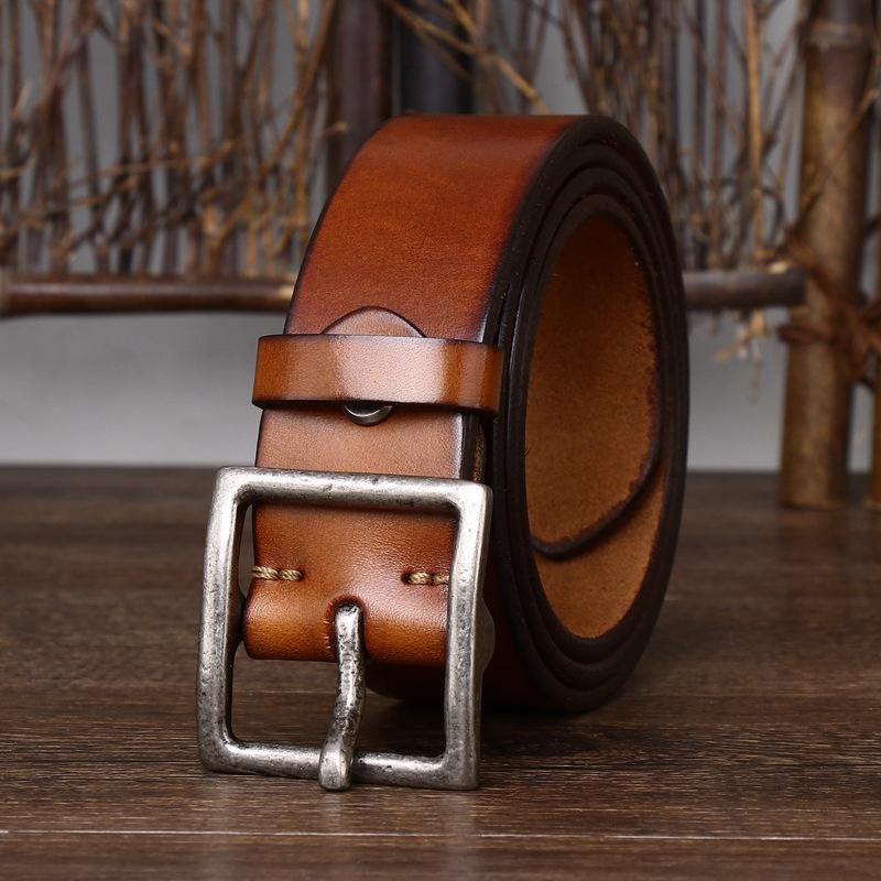 4.3Cm Wide Thickened First-Layer Cowhide Belt Men'S Genuine Leather Pure Copper Pin Buckle Simple Retro Casual Jeans Belt