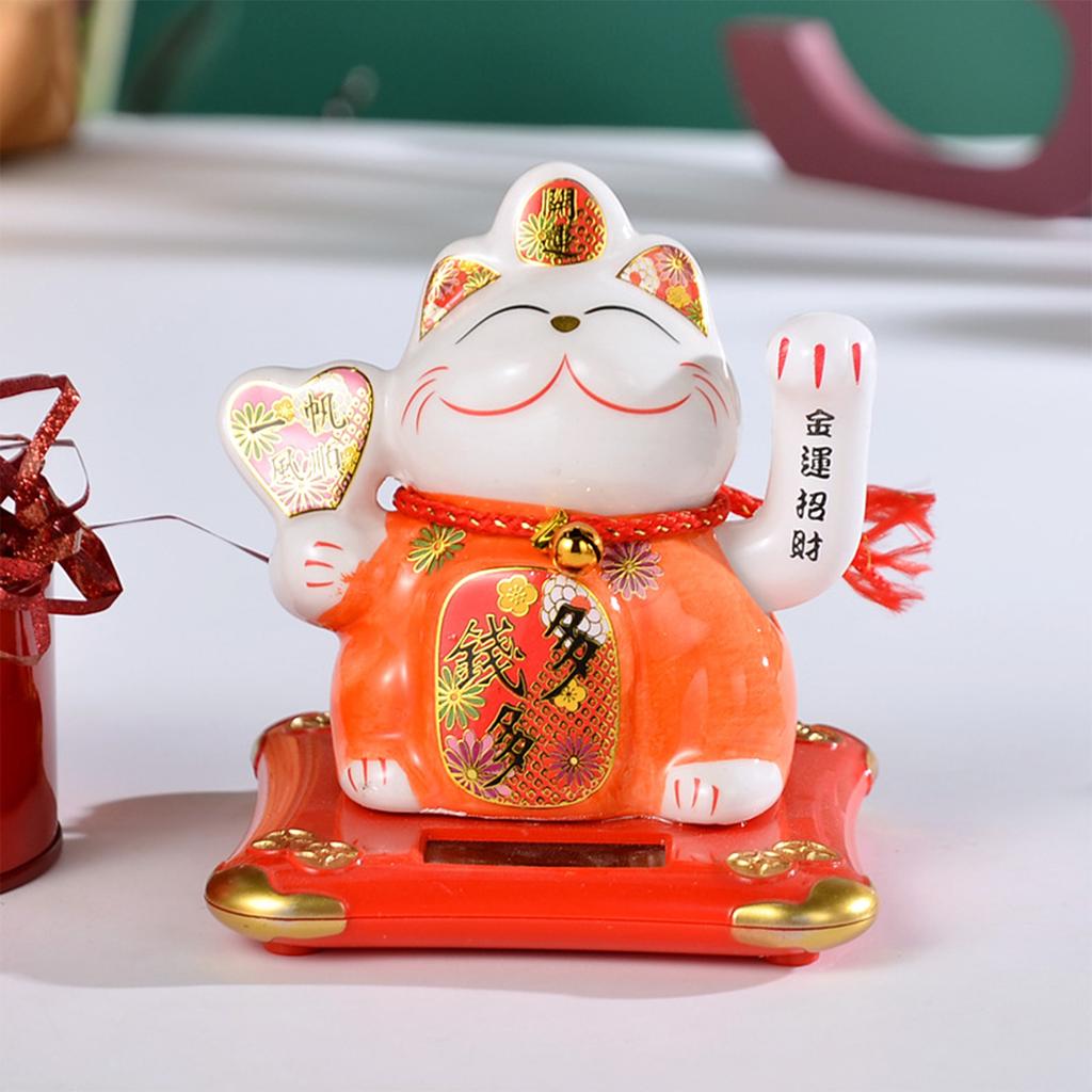 Solar Automatic Waving Lucky Cat Vivid and Lovely Home Desktop Ornament for Women Men Home Office Decor