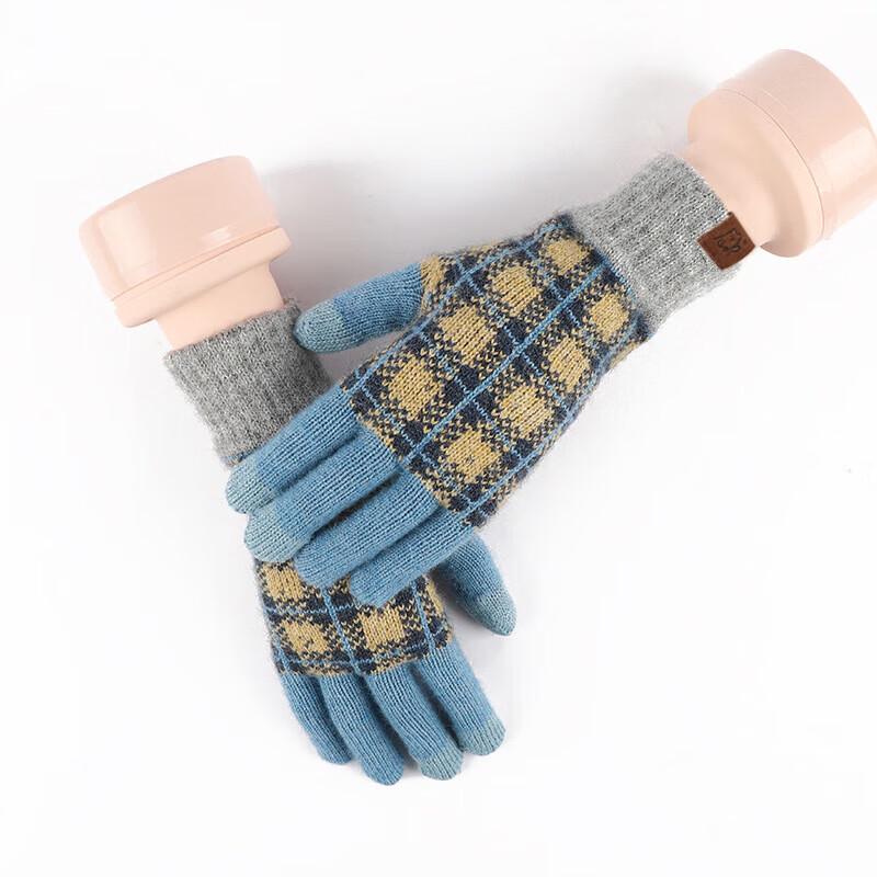 Xi Hong Japanese Style Winter Knitted Plaid Gloves