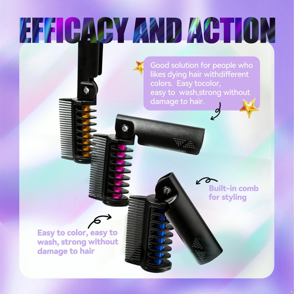 Temporary Hair Color Comb with Foldable Design for Quick Bright Hair Chalk Styling Non Toxic Washable Colorful Hairbrush for Adults Halloween Cosplay
