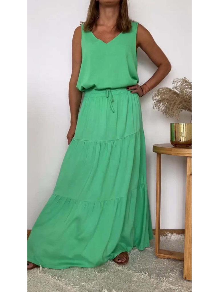 2024 Spring/Summer Women's Solid Color V-Neck Sleeveless Top and Skirt Set