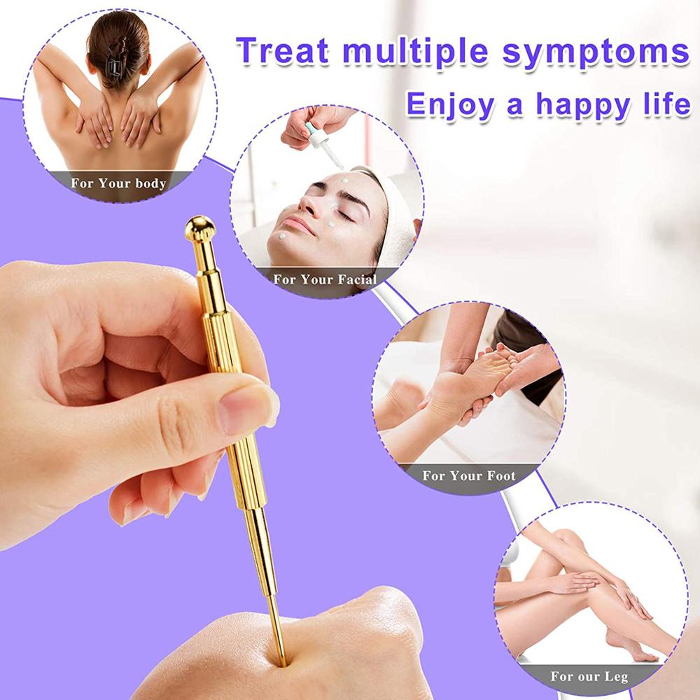 3PCS Facial Reflexology Massage Tool Stainless Steel Acupuncture Pen Double Headed Ear and Body Point Probe Pen Health Care Tool
