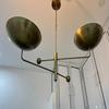 Mid‑Century Linear Sputnik 2‑Light Curved Brass Pendant Chandelier