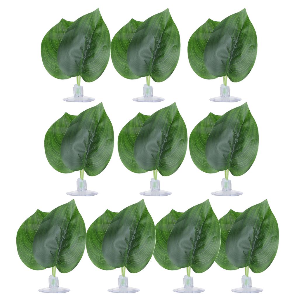 10pcs Simulation Green Leaves for Aquarium Fish Tank Reptile Feeder Box Decoration