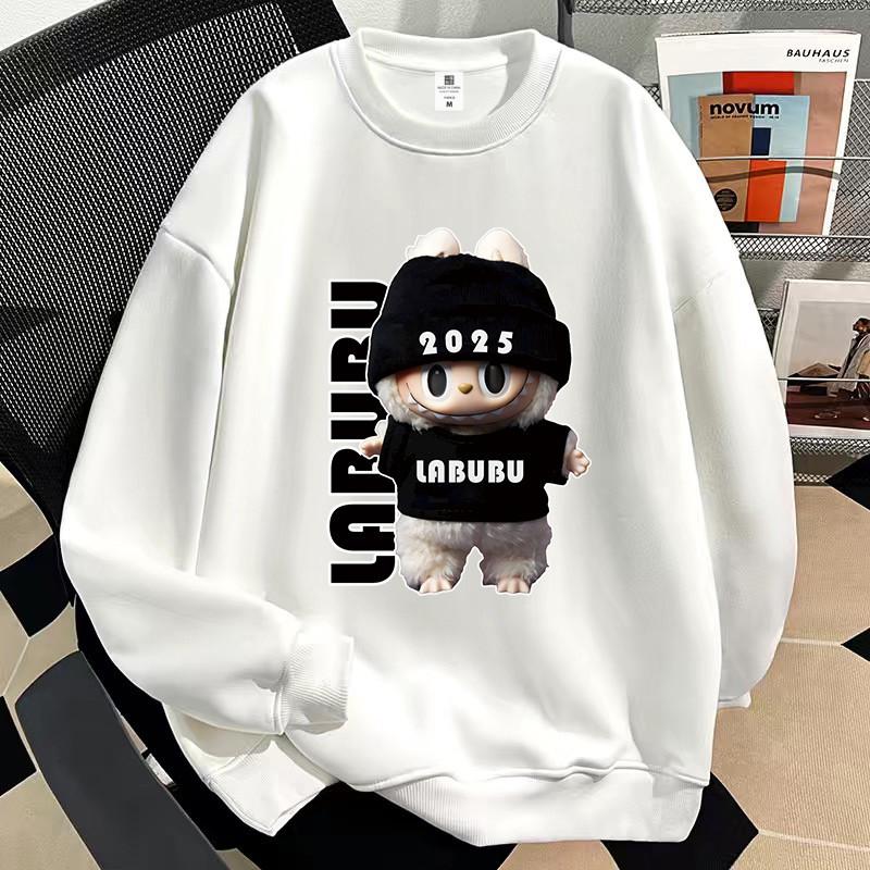 Retro cute cartoon Labubu printed loose round neck sweatshirt men's and women's winter new tops