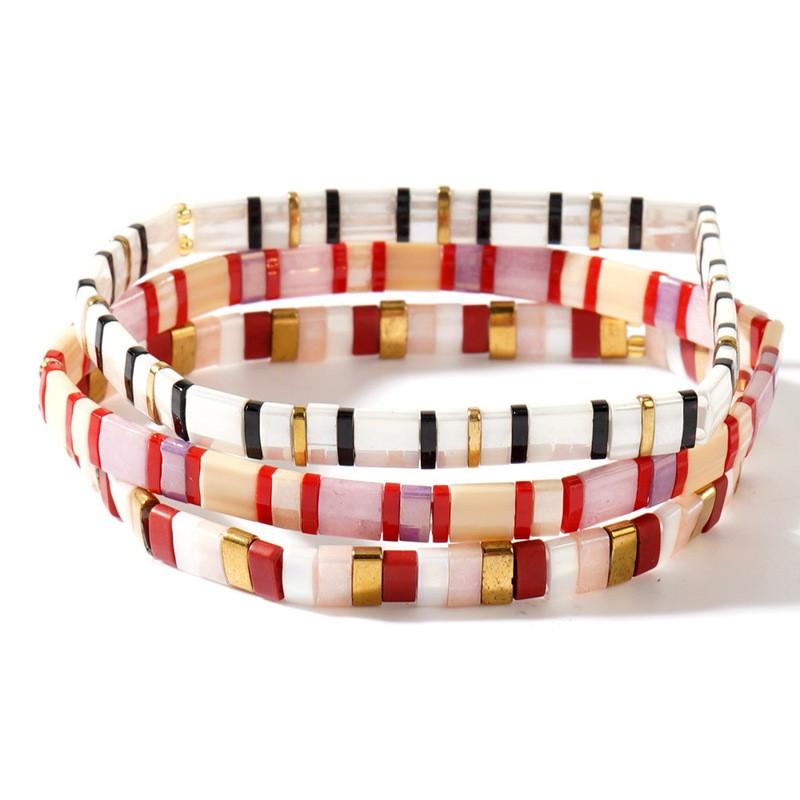 Bohemian Vintage Ethnic Beaded Bracelet Women Multi-Layer Stacked Tila Bead Stretch Wristband Handmade Jewelry TL-S24082406A