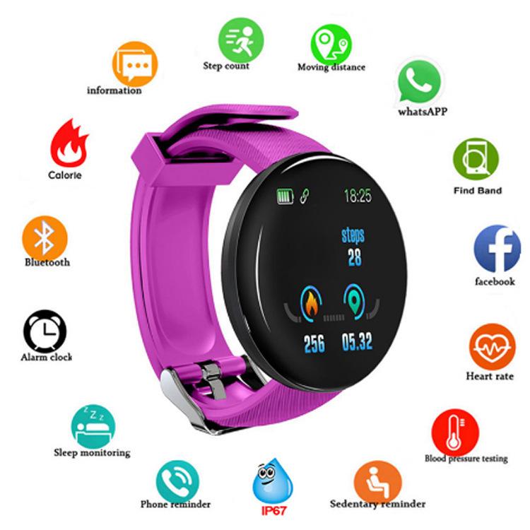 D18 Smart Bracelet: Color Screen, Call Alerts, Step Counter, Waterproof, Heart Rate & Blood Pressure Monitor.