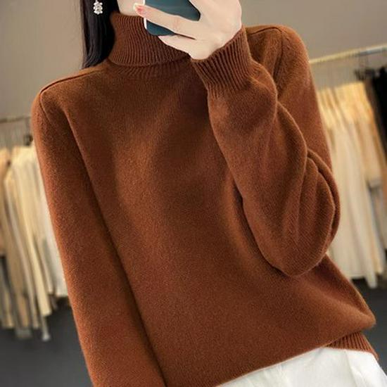 Women's Winter Double-Ply Thick High-Neck Pure Wool Cashmere Base Layer Sweater