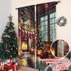 2pcs 2D flat printing Merry Christmas Window Curtains Farm Style Christmas Scene Durable 100% Polyester Fabric Without