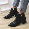 Classic Medium Heel Pu Ankle Boots Women 2025 Winter Metal Decoration Pointed Toe Chelsea Boots Winter Driving Shoes Plus Size