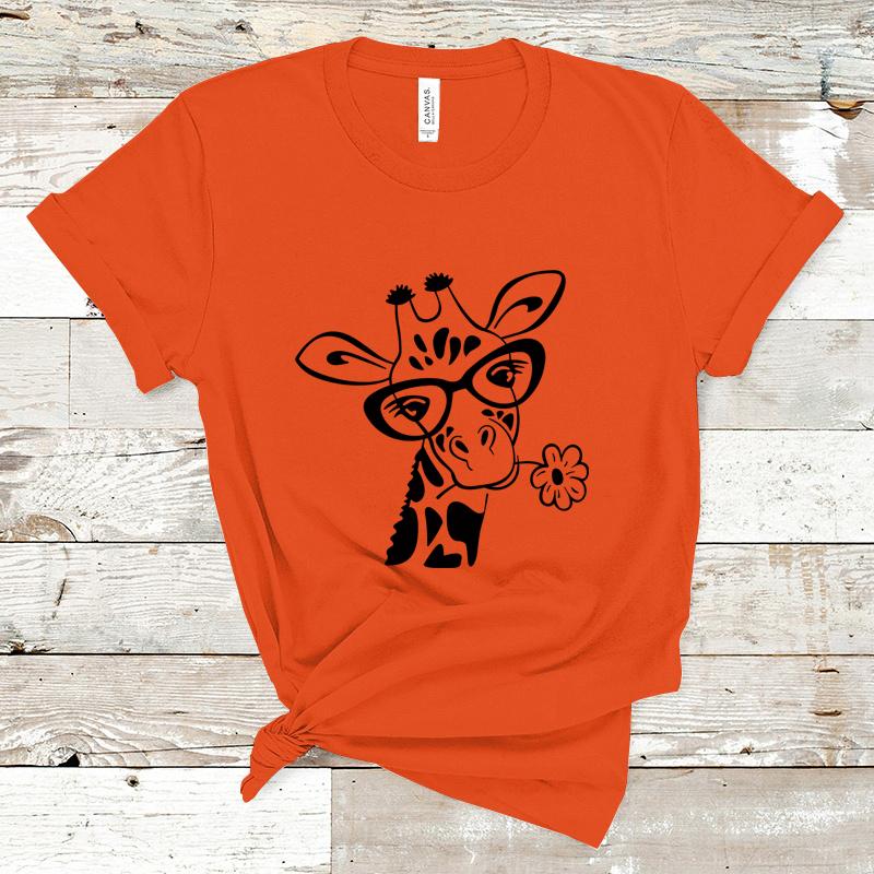 Cute Giraffe Pattern Printed T-Shirt Women's Summer Fashion Giraffe Loose T-Shirt Top