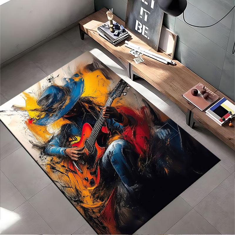 Colorful Guitarist Art Design Suitable As a Non-slip Mat for the Living Room or Bedroom Sofa