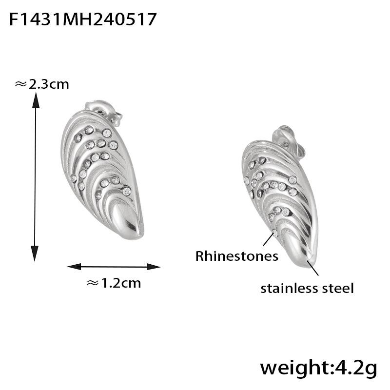 18K Gold-Plated Retro Rhinestone & Mother-of-Pearl Earrings in Titanium Steel