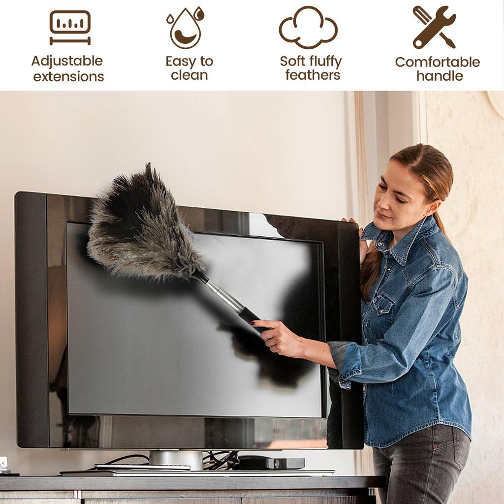 100/115cm Ostrich Feather Duster Retractable Cleaning Feather Duster with Nonslip Handle Home Cleaning Tools for Pendant Lamp