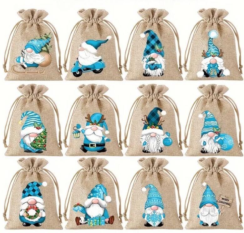 

Набор из 12 розовых подарочных пакетов на Рождество, Случайные узоры, Маленькие рождественские подарочные пакеты с завязками, рождественский пакет для конфет рождественские пакеты 10x14cm