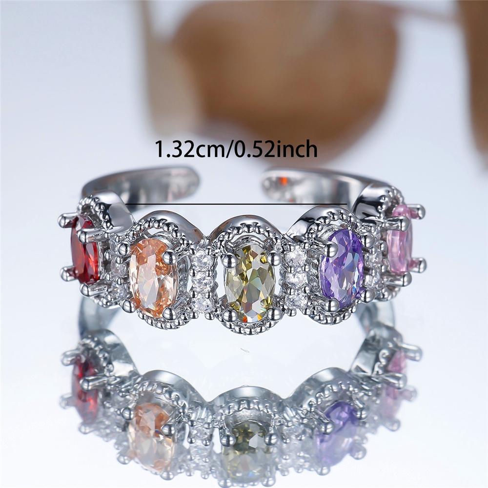 Cute Female Rainbow White Zircon Open Gold Color Wedding Rings Promise Adjustable Engagement Jewelry For Women