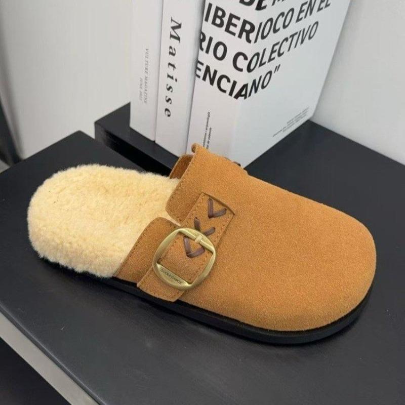 Fashion Baotou Semi-slippers Women's 2025 Winter New One-foot Slip-on Cotton Mop